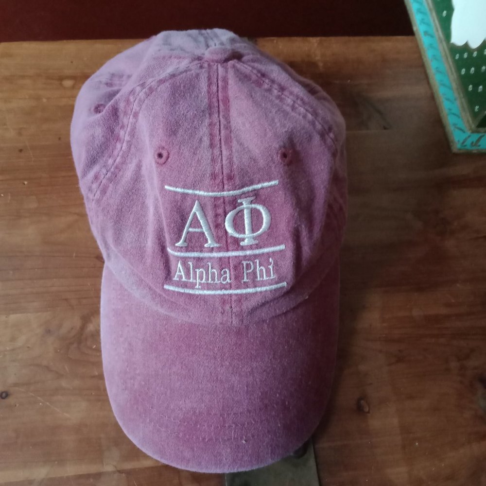 Alpha Phi Sorority Greek Baseball Cap Plum Purple Embroidered Hat Adjustable